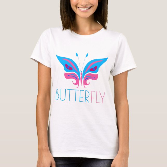 Blue And Pink Butterfly elegant T-Shirt (Front)