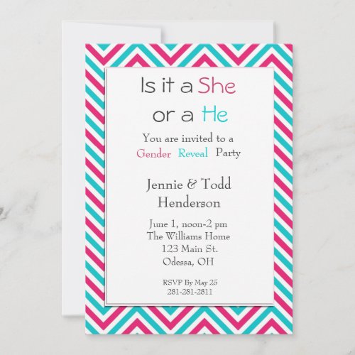 Blue and Pink Chevron Gender Reveal Invitation