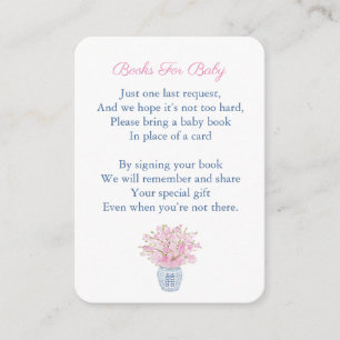 Blue And Pink Chinoiserie Bring A Book Baby Shower Enclosure Card