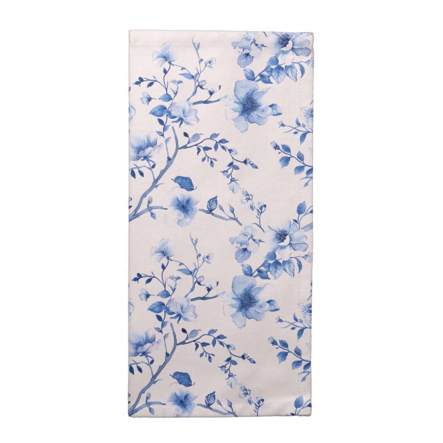 Blue and Pink Chinoiserie Flowers Cloth Napkin (Half Fold)