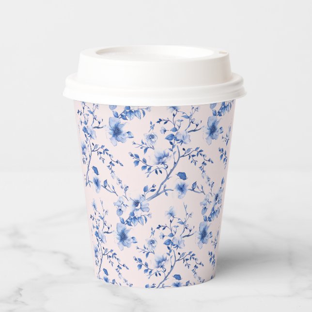 Blue and Pink Chinoiserie Flowers Paper Cups (Front)