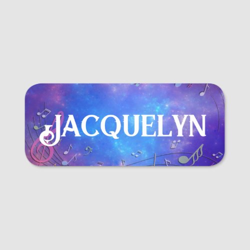 Blue and Pink Clef and Musical Notes Name Tag
