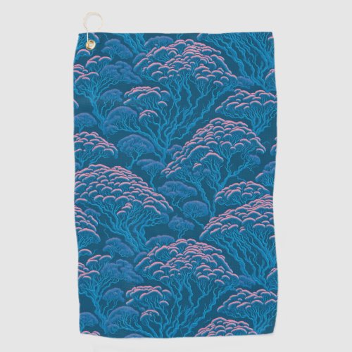 Blue And Pink Coral Reef Pattern Golf Towel