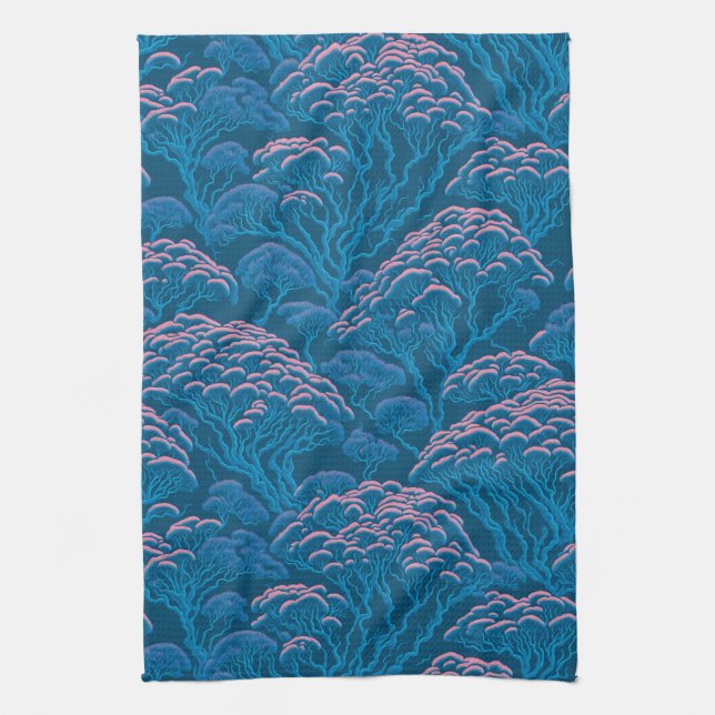 Blue And Pink Coral Reef Pattern Kitchen Towel (Vertical)