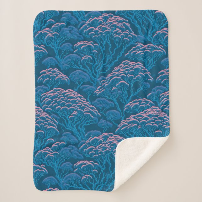Blue And Pink Coral Reef Pattern Sherpa Blanket (Front)