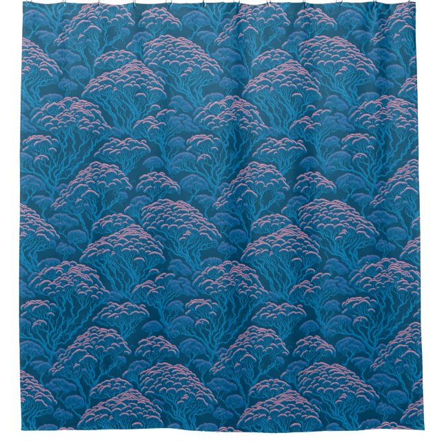 Blue And Pink Coral Reef Pattern Shower Curtain (Front)