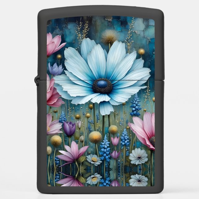 Blue and Pink Cosmos flowers Zippo Lighter (Front)