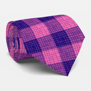 Blue and Pink Crosshatch Checkered Design Neck Tie