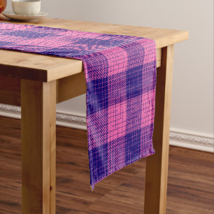 Blue and Pink Crosshatch Checkered Design  Short Table Runner