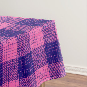 Blue and Pink Crosshatch Checkered Design Tablecloth