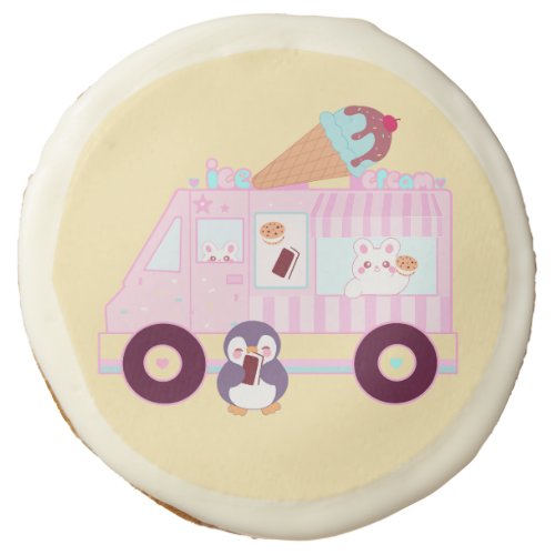 Blue And Pink Cute  Bunny Rabbit Ice Cream Truck Sugar Cookie