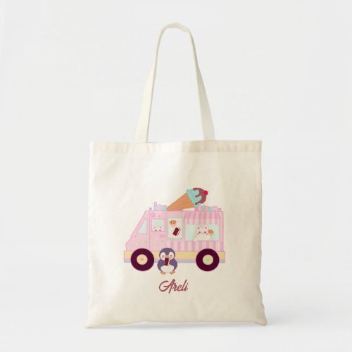 Blue And Pink Cute  Bunny Rabbit Ice Cream Truck Tote Bag