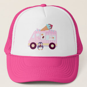 Blue And Pink Cute Bunny Rabbit Ice Cream Truck Trucker Hat