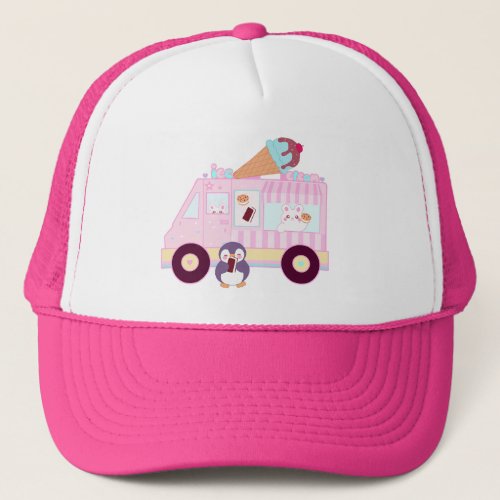 Blue And Pink Cute  Bunny Rabbit Ice Cream Truck Trucker Hat