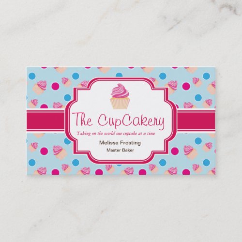 Blue and Pink Cute Cupcake Bakery Business Cards