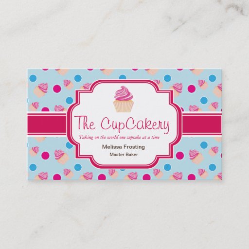 Customizable Blue and Pink Cute Cupcake Bakery Business Cards
