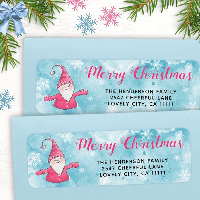 Blue and Pink Cute Gnome Christmas Address Label (Creator Uploaded)