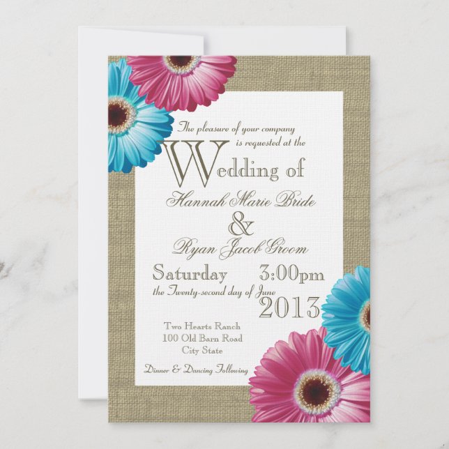 Blue and Pink Daisies Invitation (Front)