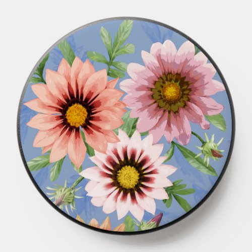 Blue and Pink Daisy Floral Botanical Art PopSocket