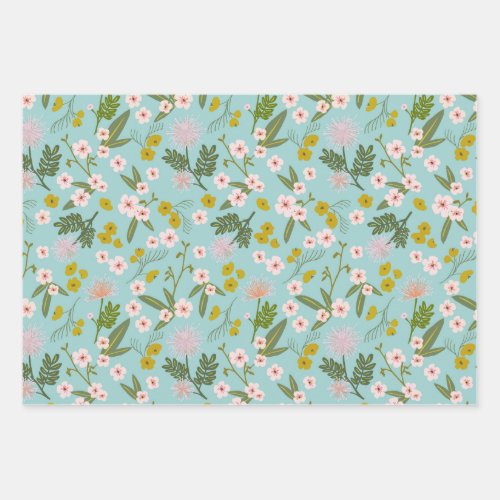 Blue and Pink Desert Floral Wrapping Paper Sheets