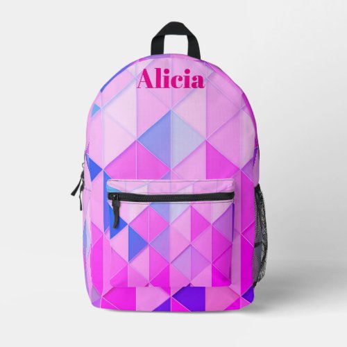 Blue and Pink Diamonds Printed Backpack