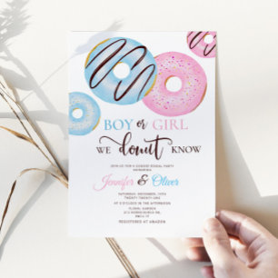 Blue and Pink Donut gender reveal  Invitation