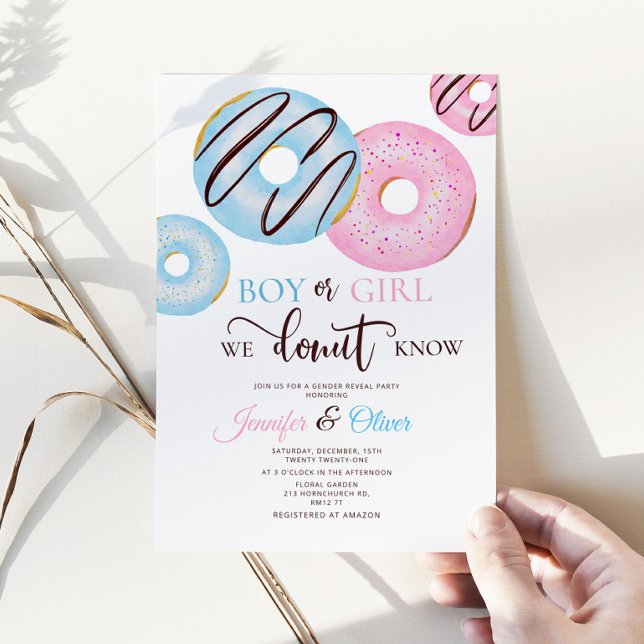 Blue and Pink Donut gender reveal  Invitation (Creator Uploaded)