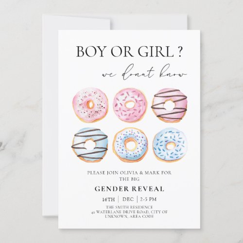 Blue and Pink Donuts Gender Reveal Party Invitation