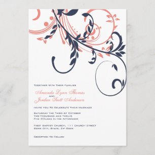 Blue and Pink Double Floral Wedding Invitation