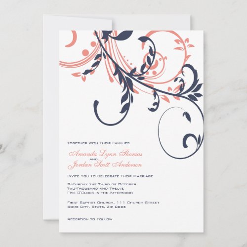Blue and Pink Double Floral Wedding Invitation
