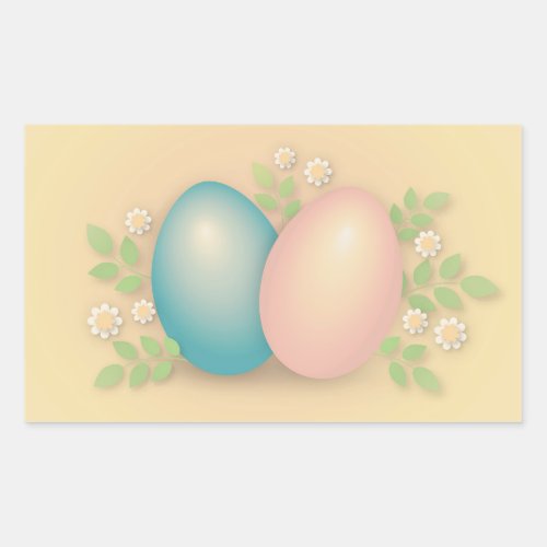 Blue and pink easter eggs and spring flowers  rectangular sticker