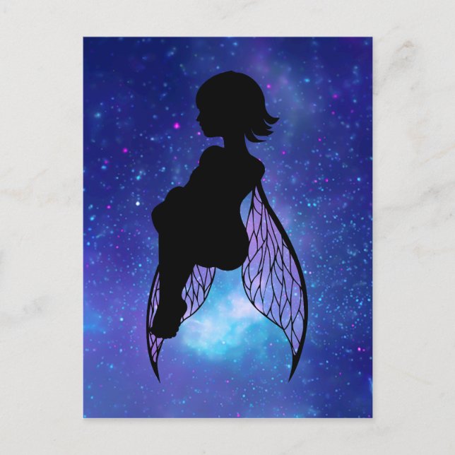 Blue and Pink Fairy Silhouette Postcard (Front)