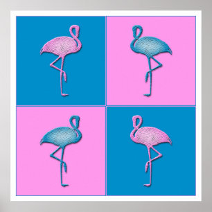 Blue and Pink Flamingos Poster