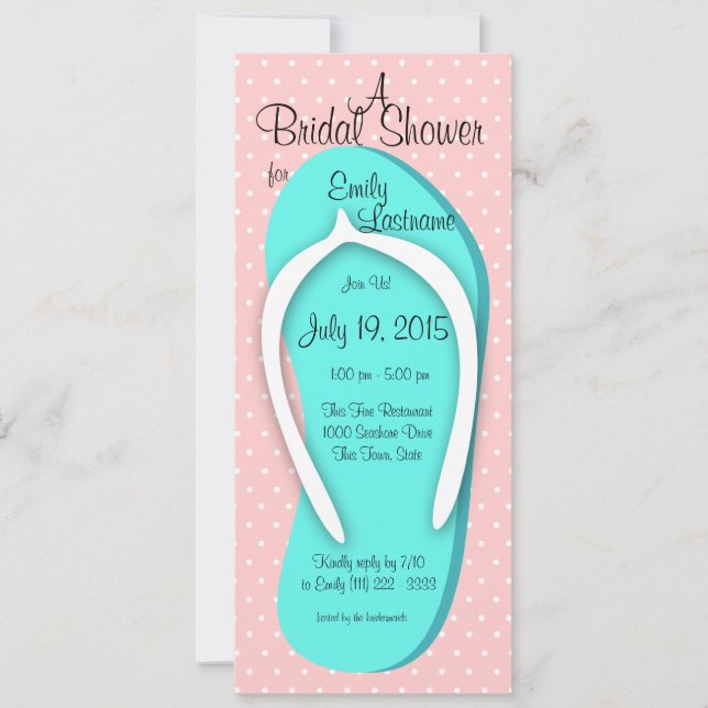 Blue and Pink Flip Flop Bridal Shower Invitation (Front)