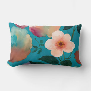 Blue and Pink floral abstract Lumbar Pillow