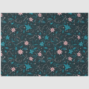 Blue and Pink Floral and Vines Christmas Tissue Paper