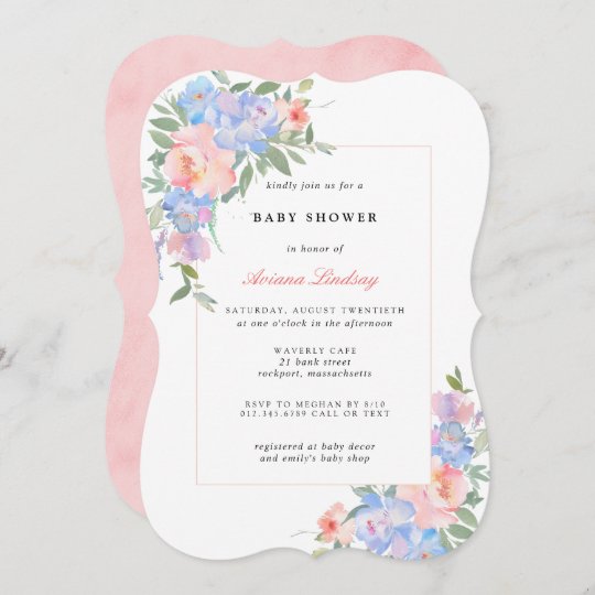 Blue and Pink Floral Baby Shower Invitation | Zazzle.com
