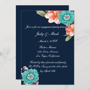 Blue And Pink Floral Botanical Engagement Party Invitation