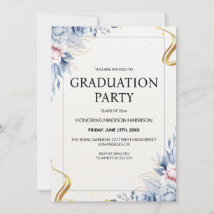 Blue and Pink Floral Frame Invitation