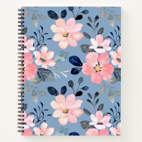 Blue and Pink Floral  Notebook