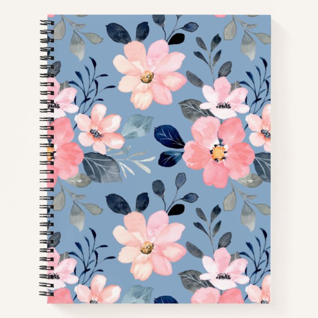 Blue and Pink Floral  Notebook (Front)