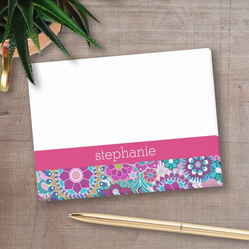 Blue and Pink Floral Pattern _ Add Your Name Post_it Notes