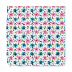Blue and pink floral pattern bandana