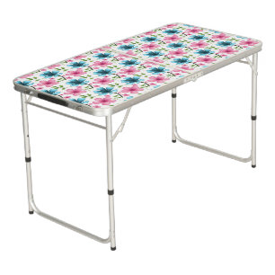 Blue and pink floral pattern beer pong table