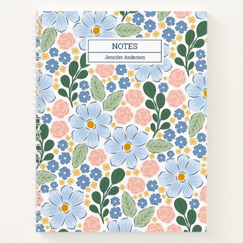 Blue and Pink Floral Pattern Notebook