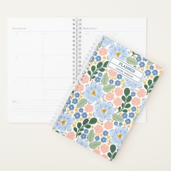 Blue And Pink Floral Pattern Planner by ValleyStationery at Zazzle