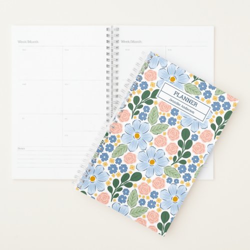 Blue and Pink Floral Pattern Planner