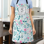 Blue and Pink Floral Pattern with Monogram & Name Apron<br><div class="desc">Add a fresh, feminine touch to any kitchen or workspace with this Blue and Pink Floral Pattern Apron. Featuring a soft blue and pink floral pattern wildflower accents, and botanical charm, it’s perfect for a florist flower shop boutique or any creative who loves pretty designs. The black frame at the...</div>