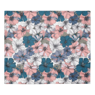 Blue and Pink Floral Print Elegant Botanicals Duvet Cover