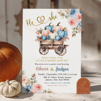 Blue and Pink Floral Pumpkin Gender Reveal Invitation